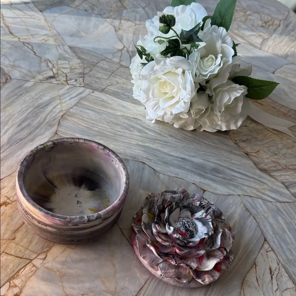 Floral Ceramic Jewelry Box - Pink and Gray